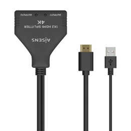 AISENS HDMI Duplicador 4K@30HZ 1Í—2 con Alimentación USB y Cable, Negro, 30 cm