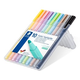 Staedtler 362 C marcador 10 pieza(s) Punta redonda Negro, Marrón, Azul claro, Gris claro, Cal, Menta, Melocotón, Rosa, Violeta,