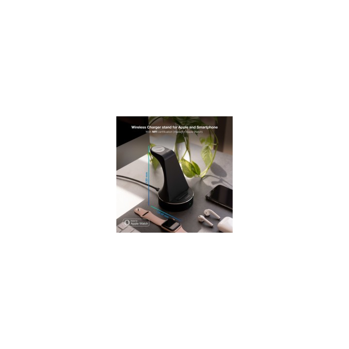 TooQ Base de Carga Inalámbrica para Apple Watch y iPhone/Smartphone, Negro