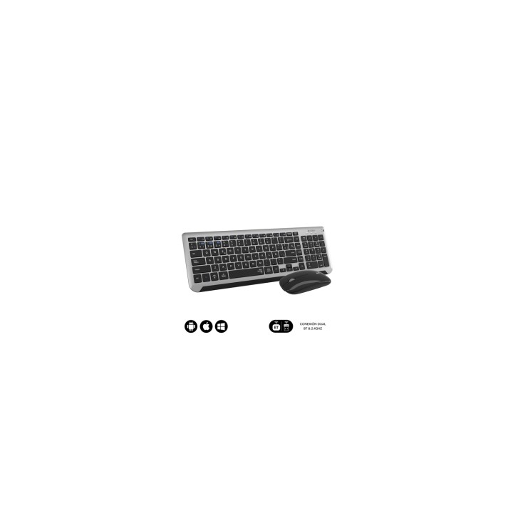 SUBBLIM Teclado con Ratón Bluetooth + 2.4G Combo Dual Prestige Extendido Gris/Negro