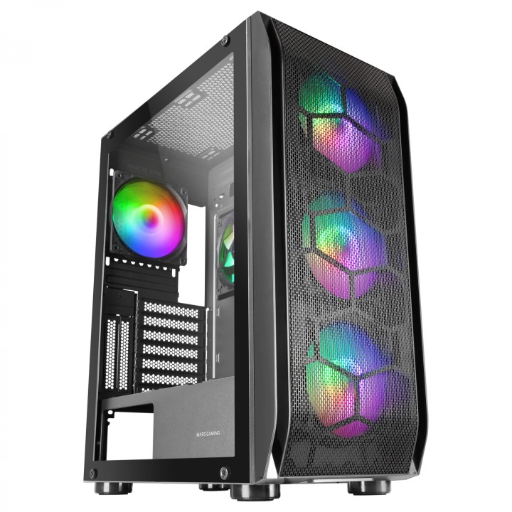 Mars Gaming MC-KX Negro Torre Gaming Premium E-ATX Sistema CPU FREEZER 5 Ventiladores ARGB Ultra-silenciosos Controladora ARGB