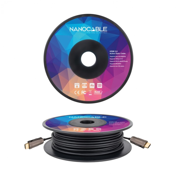 Cable HDMI V2.0 AOC 4K@60Hz 18Gbps A/M-A/M, Negro, 100 m