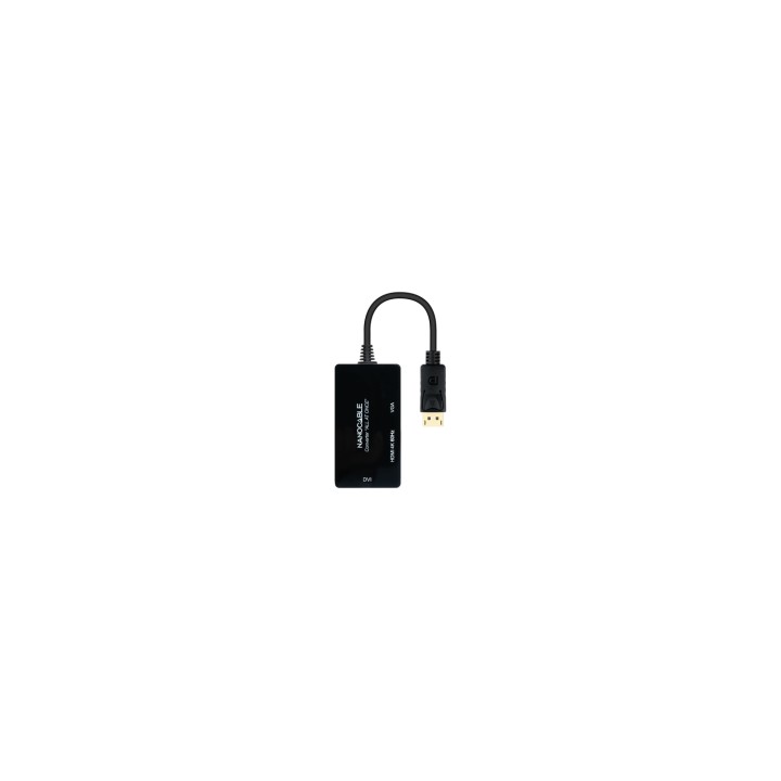 Nanocable Conversor DISPLAYPORT a HDMI/DVI/VGA, 20 cm, Negro