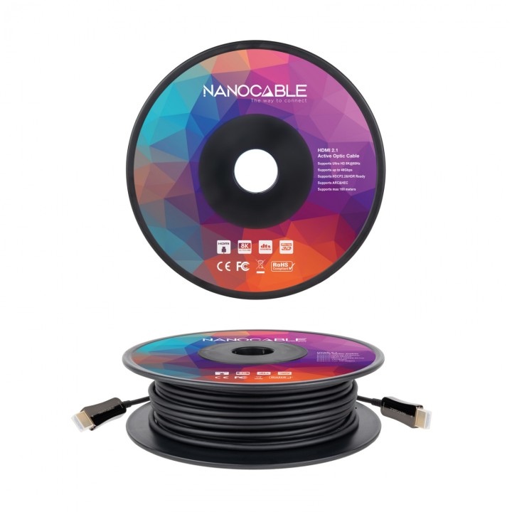 Cable HDMI V2.1 AOC 8K@60Hz 4K@120Hz 48Gbps A/M-A/M, Negro, 60 m