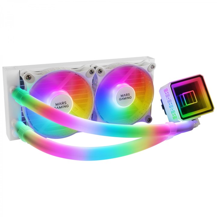 Mars Gaming ML-ULTRA240 Blanco Refrigeración LÍ­quida CPU TDP 500W Espejo Infinito 2 Ventiladores Silenciosos FDB ARGB Tubos