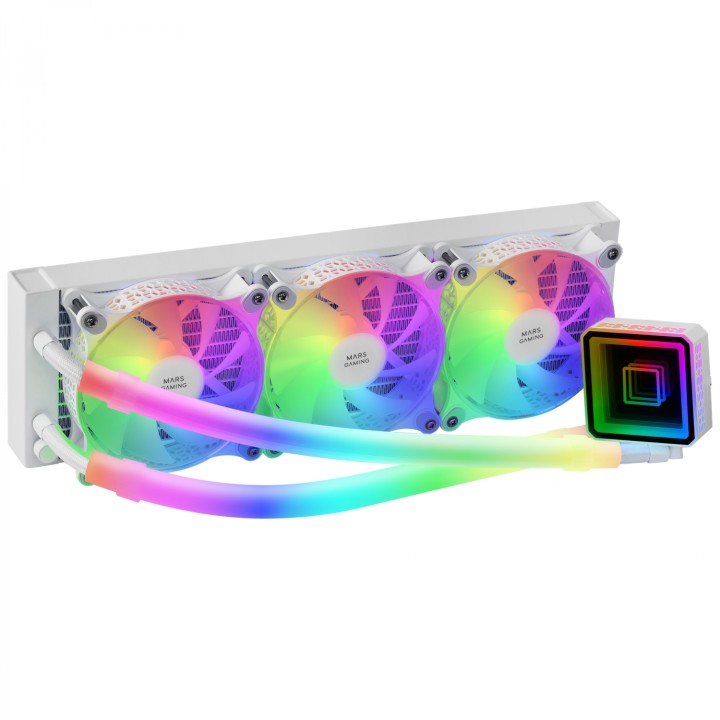 Mars Gaming ML-ULTRA360 Blanco Refrigeración LÍ­quida CPU TDP 650W Espejo Infinito 3 Ventiladores Silenciosos FDB ARGB Tubos