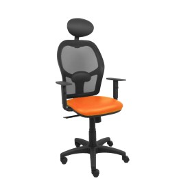 Piqueras y Crespo Silla Alocén malla negra asiento similpiel naranja brazos regulables cabecero fijo