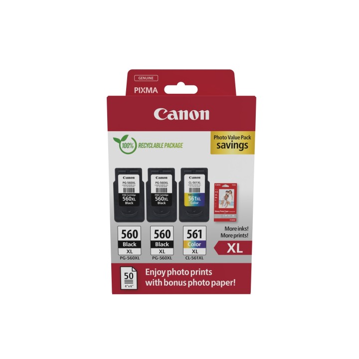 Canon 3712C012 cartucho de tinta 3 pieza(s) Original Alto rendimiento (XL) Negro, Cian, Magenta, Amarillo