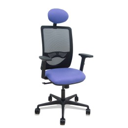 Piqueras y Crespo Silla Zulema sincro malla negra asiento bali azul claro brazos 2D ruedas 65mm cabecero