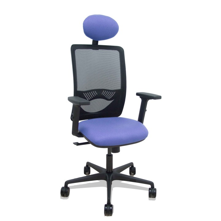 Piqueras y Crespo Silla Zulema sincro malla negra asiento bali azul claro brazos 2D ruedas 65mm cabecero