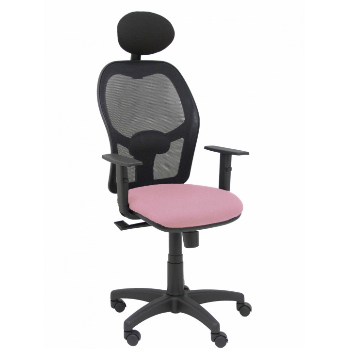 Piqueras y Crespo Silla Alocén malla negra asiento bali rosa brazos regulables cabecero fijo