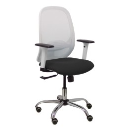 Piqueras y Crespo Silla Cilanco blanca malla blanca asiento similpiel negro brazo reg. base cromada RP