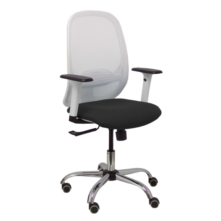 Piqueras y Crespo Silla Cilanco blanca malla blanca asiento similpiel negro brazo reg. base cromada RP