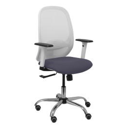 Piqueras y Crespo Silla Cilanco blanca malla blanca asiento bali gris oscuro brazo regulable base cromada ruedas de parqué