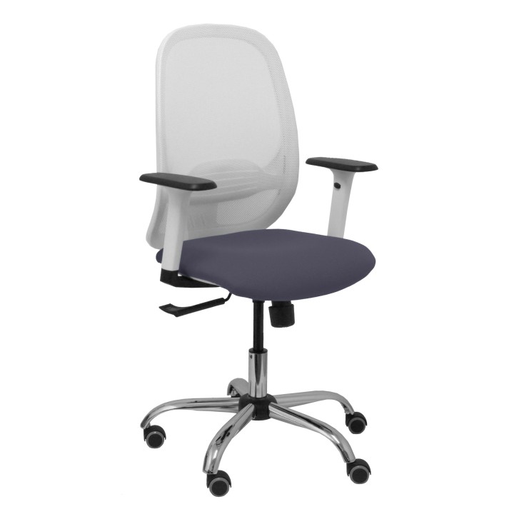 Piqueras y Crespo Silla Cilanco blanca malla blanca asiento bali gris oscuro brazo regulable base cromada ruedas de parqué