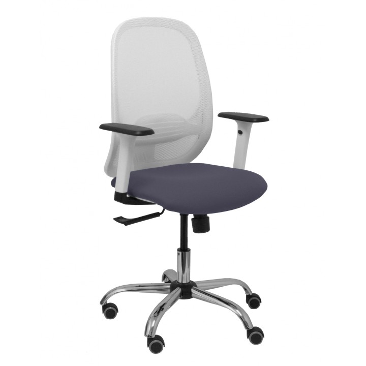 Piqueras y Crespo Silla Cilanco blanca malla blanca asiento bali gris oscuro brazo regulable base cromada ruedas de parqué