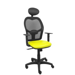 Piqueras y Crespo Silla Alocén malla negra asiento similpiel amarillo brazos regulables cabecero fijo