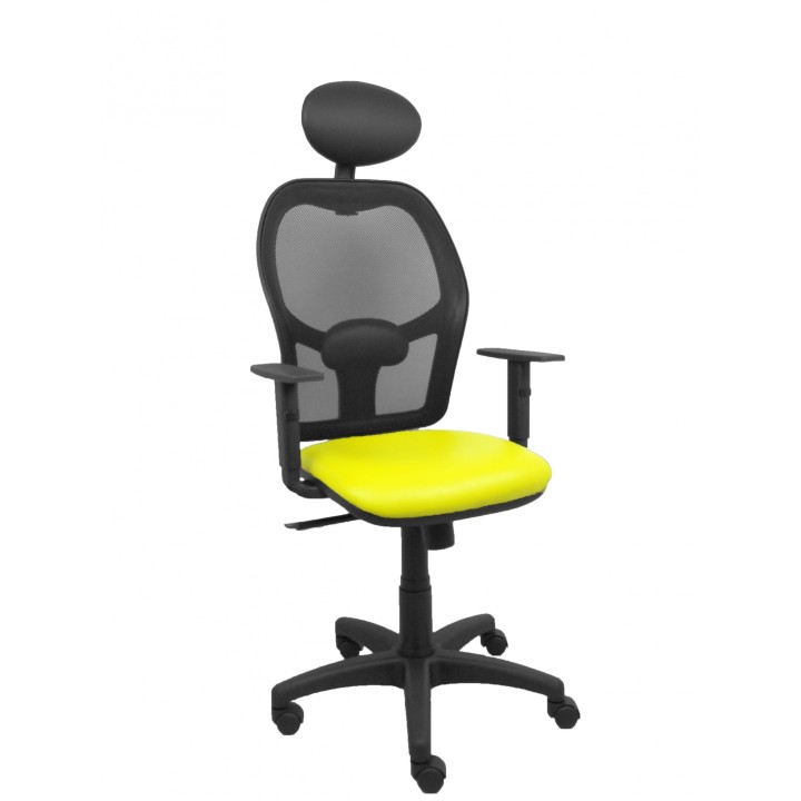 Piqueras y Crespo Silla Alocén malla negra asiento similpiel amarillo brazos regulables cabecero fijo