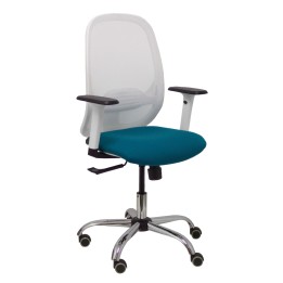Piqueras y Crespo Silla Cilanco blanca malla blanca asiento bali verde petroleo brazo regulable base cromada ruedas de parque