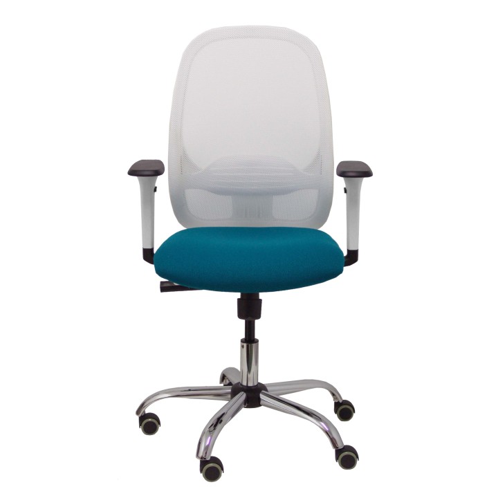 Piqueras y Crespo Silla Cilanco blanca malla blanca asiento bali verde petroleo brazo regulable base cromada ruedas de parque