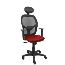 Piqueras y Crespo Silla Alocén malla negra asiento similpiel granate brazos regulables cabecero fijo