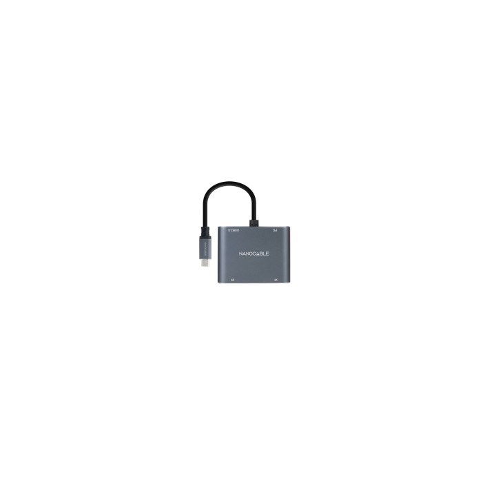 Nanocable Conversor USB-C a 2xHDMI/USB2.0/PD, 15 cm, Gris