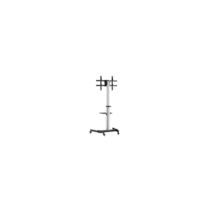 AISENS Floor Stand with Wheel, DVD Tray for Monitor/TV 50Kg from 37-86, Black-Silver