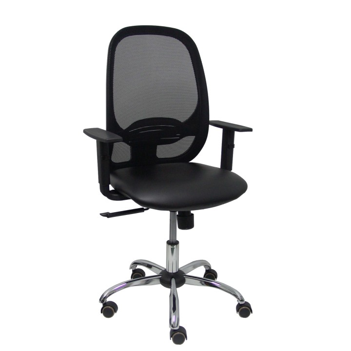 Piqueras y Crespo Silla Cilanco negra malla negra asiento similpiel negro brazo regulable base cromada