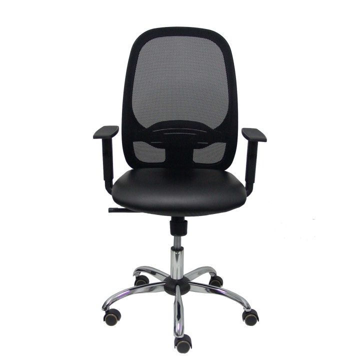 Piqueras y Crespo Silla Cilanco negra malla negra asiento similpiel negro brazo regulable base cromada