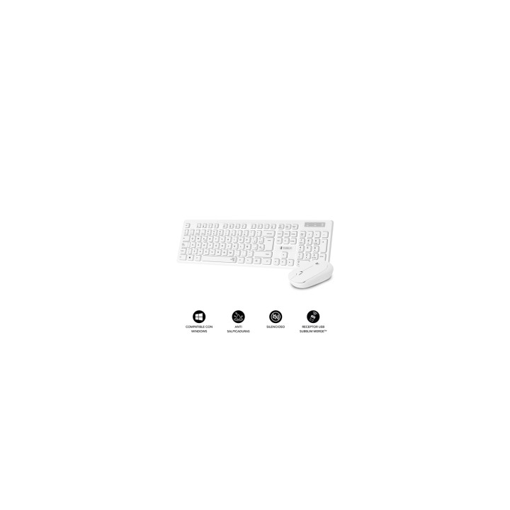 SUBBLIM Teclado Ergonómico y ratón Combo Business Slim Silencioso Inalámbrico 2.4G Blanco
