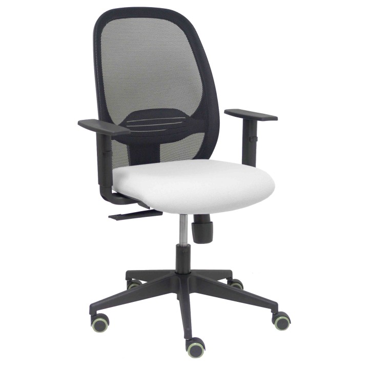 Piqueras y Crespo Silla Cilanco negra malla negra asiento bali blanco brazo regulable.