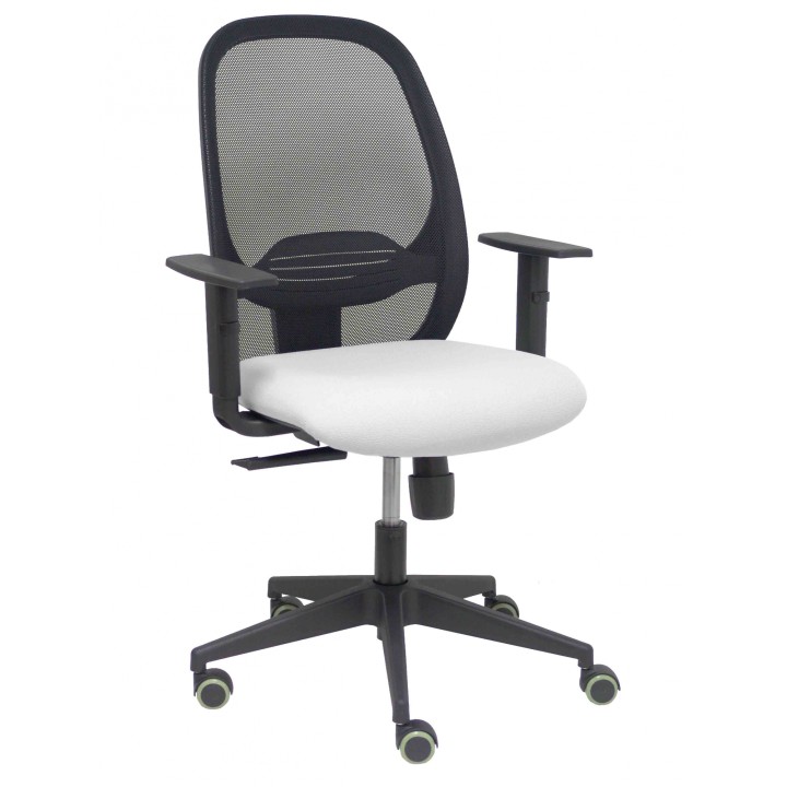 Piqueras y Crespo Silla Cilanco negra malla negra asiento bali blanco brazo regulable.