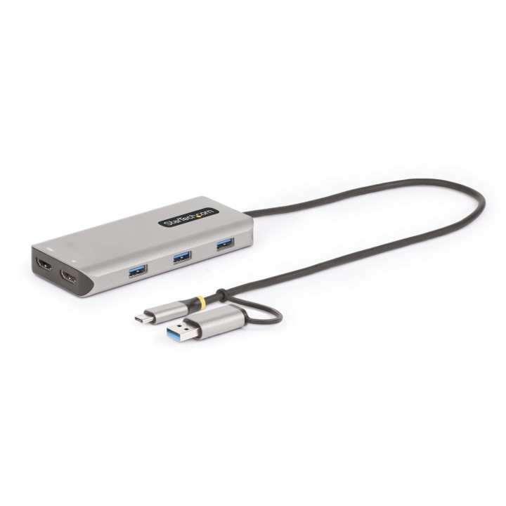 StarTech.com Adaptador Multipuertos USB-C - HDMI Doble (4K30Hz/1080p60Hz) - Hub Ladrón 3x USB-A - Mini Docking Station de