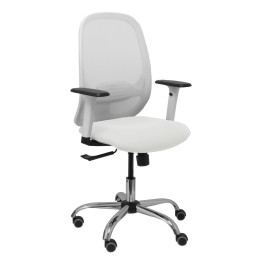 Piqueras y Crespo Silla Cilanco blanca malla blanca asiento bali blanco brazo regulable base cromada ruedas de parque