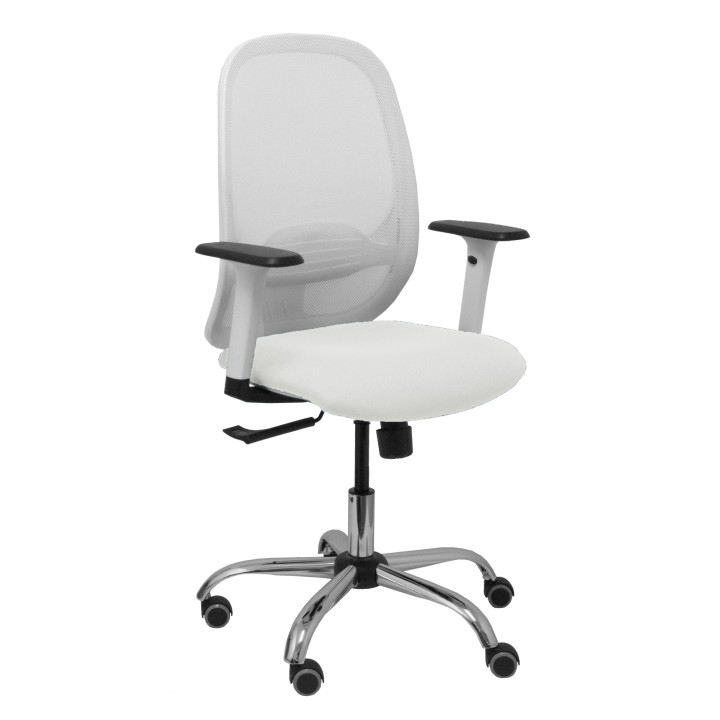 Piqueras y Crespo Silla Cilanco blanca malla blanca asiento bali blanco brazo regulable base cromada ruedas de parque