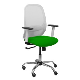 Piqueras y Crespo Silla Cilanco blanca malla blanca asiento bali verde brazo regulable base cromada ruedas de parque