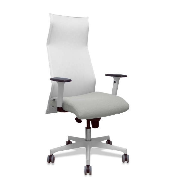 Piqueras y Crespo Sillón Sahuco blanco bali gris claro brazos blancos base blanca ruedas parqué 65mm