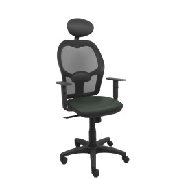 Piqueras y Crespo Silla Alocén malla negra asiento similpiel gris oscuro brazos regulables cabecero fijo