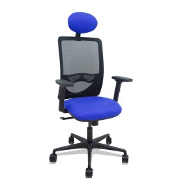 Piqueras y Crespo Silla Zulema sincro malla negra asiento bali azul brazos 2D ruedas 65mm cabecero