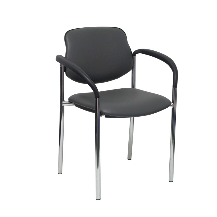 Piqueras y Crespo Silla fija Styl similpiel gris oscuro chasis cromo con brazos