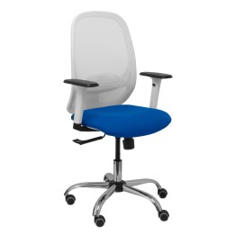 Piqueras y Crespo Silla Cilanco blanca malla blanca asiento bali azul brazo regulable base cromada ruedas de parque