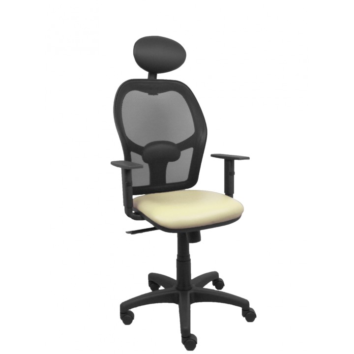 Piqueras y Crespo Silla Alocén malla negra asiento similpiel crema brazos regulables cabecero fijo