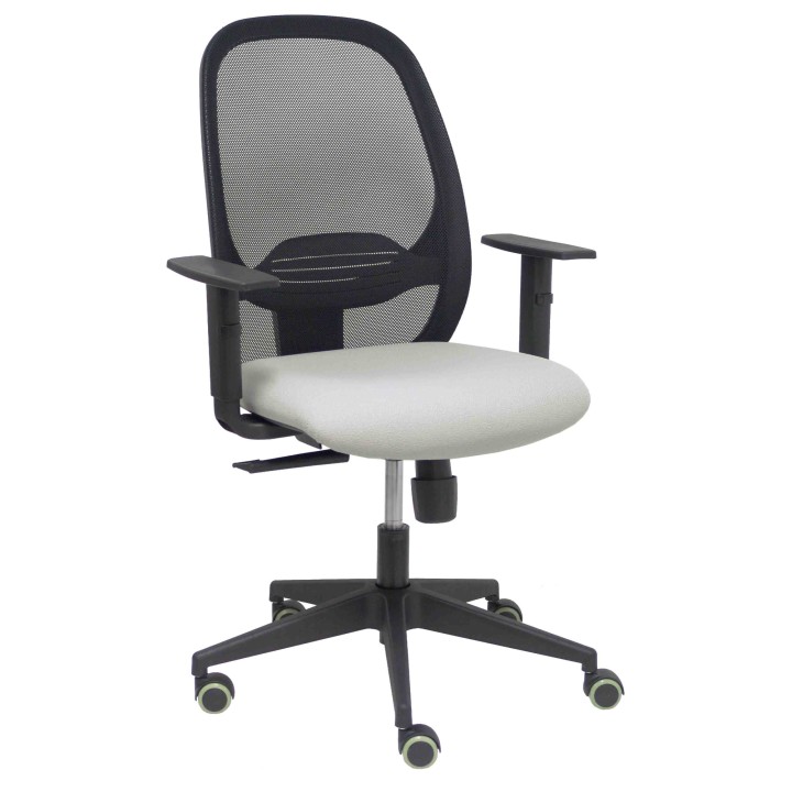 Piqueras y Crespo Silla Cilanco negra malla negra asiento bali gris claro brazo regulable.