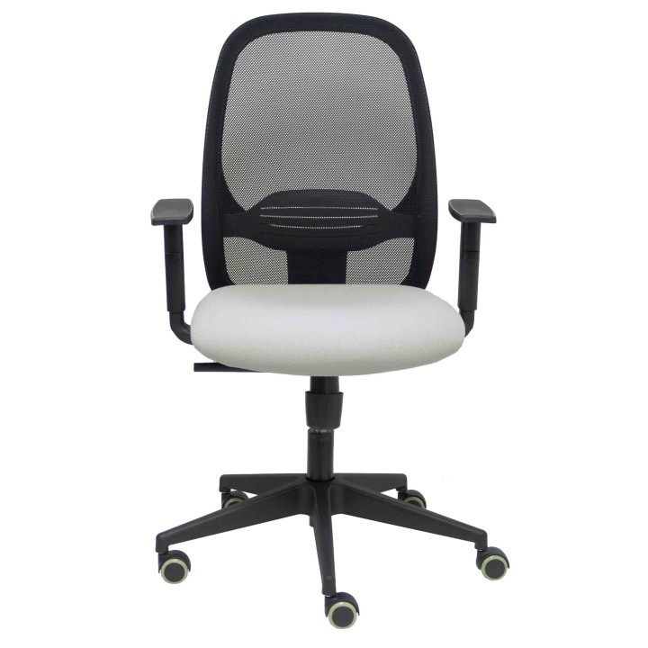 Piqueras y Crespo Silla Cilanco negra malla negra asiento bali gris claro brazo regulable.