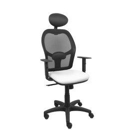 Piqueras y Crespo Silla Alocén malla negra asiento similpiel blanco brazos regulables cabecero fijo