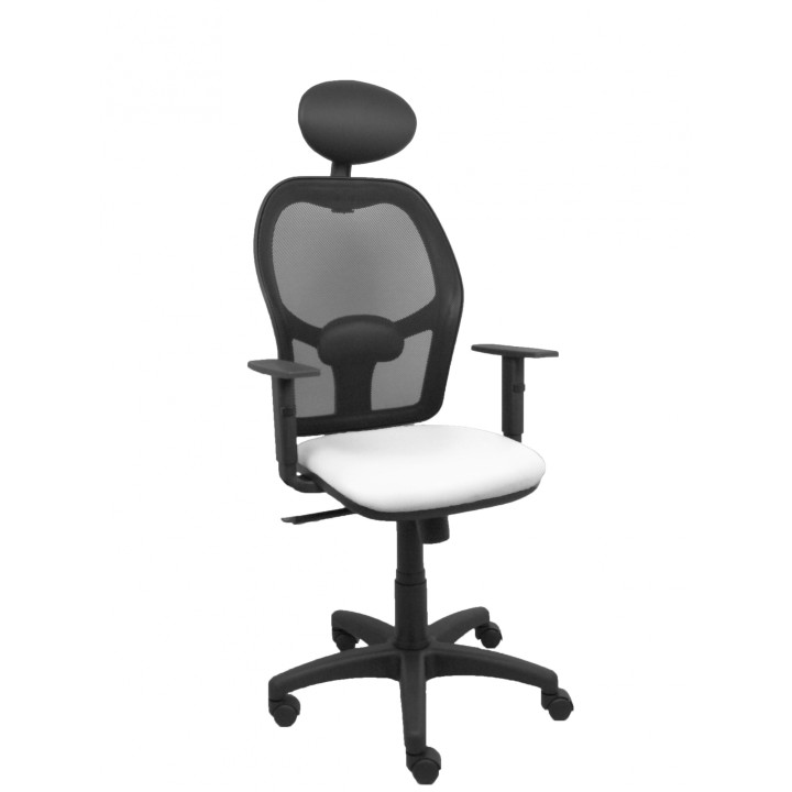 Piqueras y Crespo Silla Alocén malla negra asiento similpiel blanco brazos regulables cabecero fijo