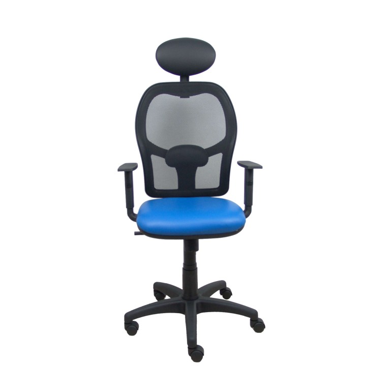 Piqueras y Crespo Silla Alocén malla negra asiento similpiel azul brazos regulables cabecero fijo