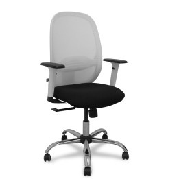 Piqueras y Crespo Silla Cilanco blanca malla blanca asiento bali negro brazo regulable base cromada ruedas de parque