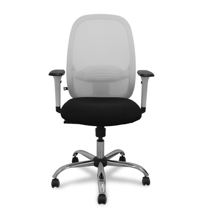 Piqueras y Crespo Silla Cilanco blanca malla blanca asiento bali negro brazo regulable base cromada ruedas de parque