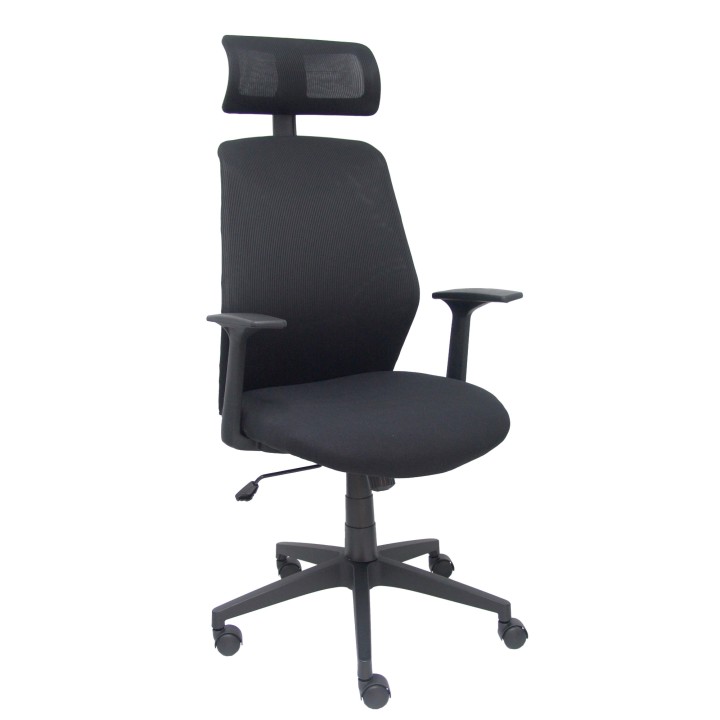 Piqueras y Crespo Silla Parolis respaldo malla negro con cabecero y asiento aran negro